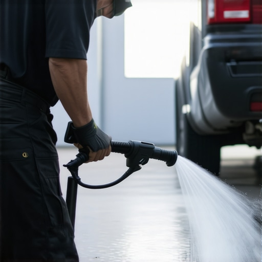 Mechanic with a shop vac testing exhaust system for leaks during auto repair
