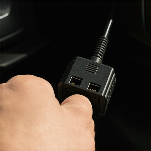 Using an OBD-II scanner for vehicle diagnostics Person connecting an OBD-II scanner to a car's diagnostic port during troubleshooting