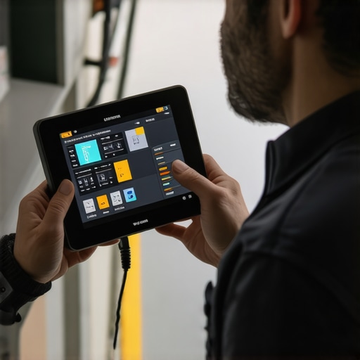 Vehicle Diagnostics in Action Technician using an OBD-II scanner to troubleshoot a car's engine issues in a garage.