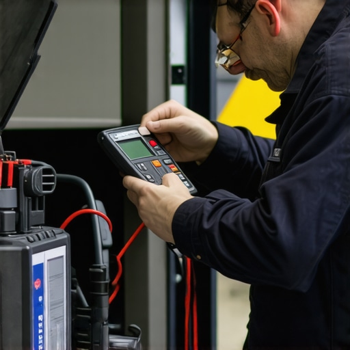 Vehicle Diagnostics in Action Mechanic diagnosing a car's electrical system using advanced tools in garage
