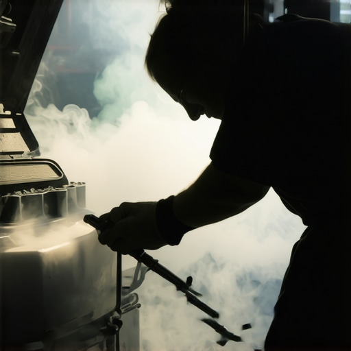 Mechanic using smoke machine during vehicle leak detection