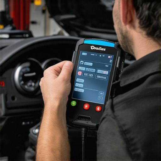 Technician using a scan tool to perform an automated ABS bleed on a modern vehicle