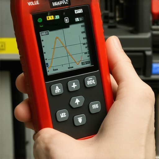 Advanced Automotive Diagnostic Scan Tool in Use Handheld vehicle diagnostic scanner showing real-time sensor data graphs.