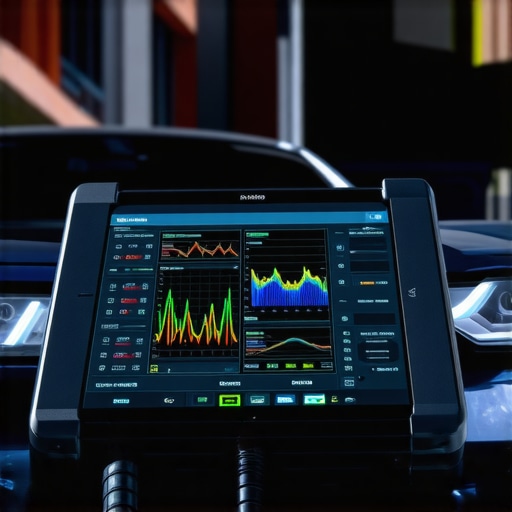 Advanced Automotive Diagnostic Tablet in Action Professional bi-directional car scanner showing live engine data on a screen