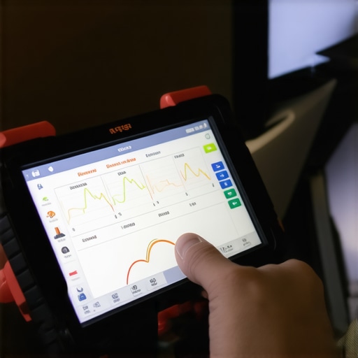 Advanced Automotive Diagnostic Tablet in Use Close-up of a technician using a bi-directional scan tool on a car