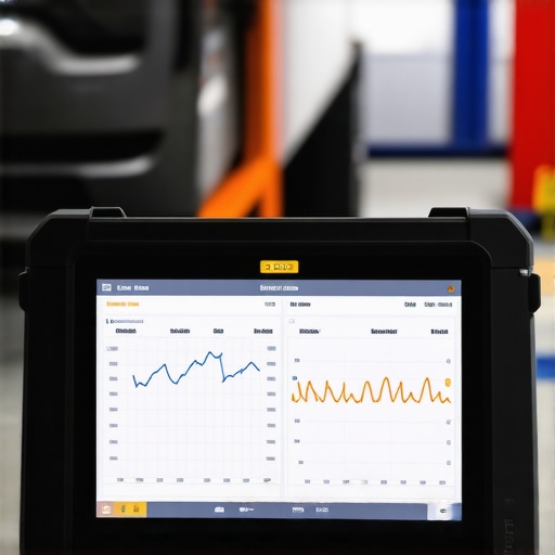 Advanced Diagnostic Tools for Modern Cars Close-up of a bi-directional scan tool performing vehicle diagnostics on a modern dashboard.