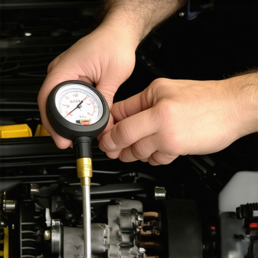 Technician checking engine crankcase pressure to find the source of oil leaks.