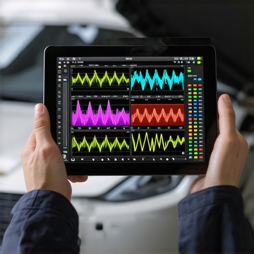 Advanced Live Data Diagnostics Mechanic using a diagnostic tablet to analyze live engine sensor data waveforms.