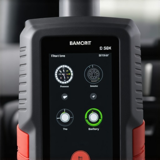 Close up of a mechanic using a digital scanner to check tire pressure sensor health