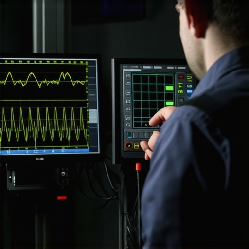 Mechanic using an oscilloscope to diagnose transmission electrical issues
