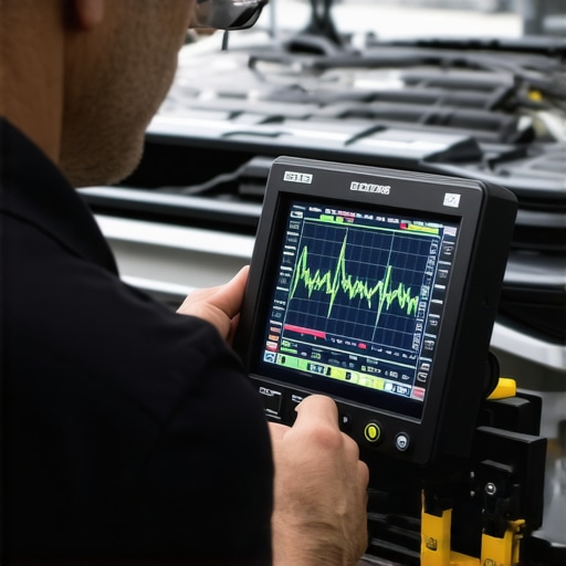 Advanced Vehicle Diagnostic Testing Mechanic using an oscilloscope for precise vehicle sensor and electrical testing