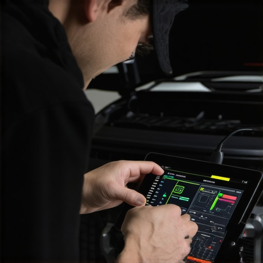Technician using a bi-directional scanner to monitor engine live data