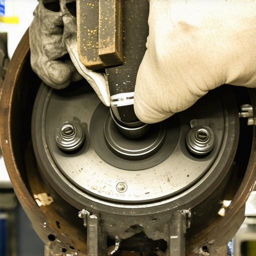Applying Ceramic Brake Lubricant Close-up of a mechanic applying lubricant to the back of a brake pad to stop squealing.