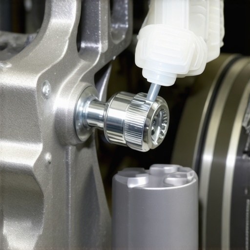 Applying Correct Lubricant to Brake Slide Pins Mechanic applying silicone grease to caliper slide pins to prevent car pulling during braking