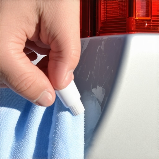 Applying toothpaste to restore camera clarity Close up of cleaning a cloudy backup camera lens with toothpaste and a cloth