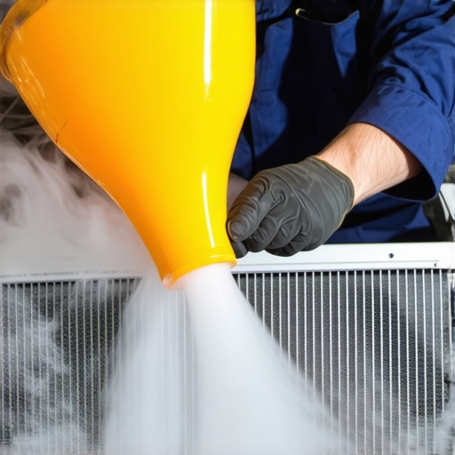 Bleeding air from a car radiator Mechanic using a spill-proof funnel to burp air from a vehicle's cooling system.