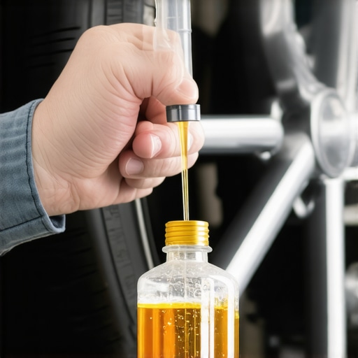 Brake fluid bleeding process with clear tubing Close up of a mechanic bleeding brakes showing the difference between old and new fluid