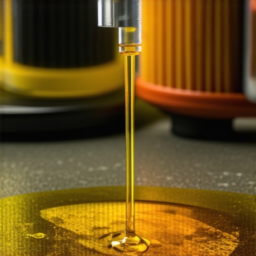 Close-up of car engine oil dipstick and a premium oil filter to prevent engine tapping.
