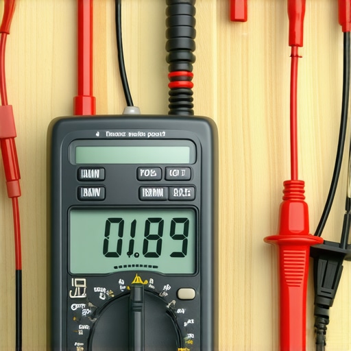 Close-up of a digital multimeter measuring milliamps on a car battery to identify an electrical leak.