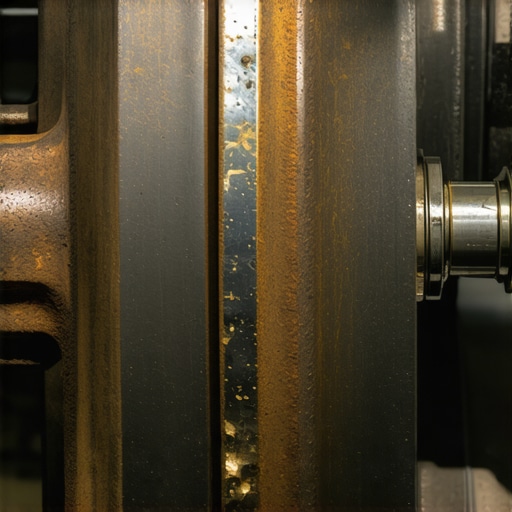 Checking for brake rotor debris and wear Close-up of a vehicle brake rotor and caliper assembly during a mechanical inspection.
