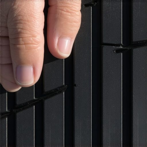 Close up of hand inspecting a car tire for cupping and scalloping to diagnose suspension noise.
