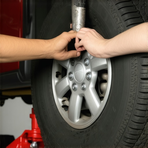 Checking for wheel bearing play using the 12 and 6 hand positions Hands on a car tire at the 12 and 6 o'clock positions to test for a bad wheel bearing.