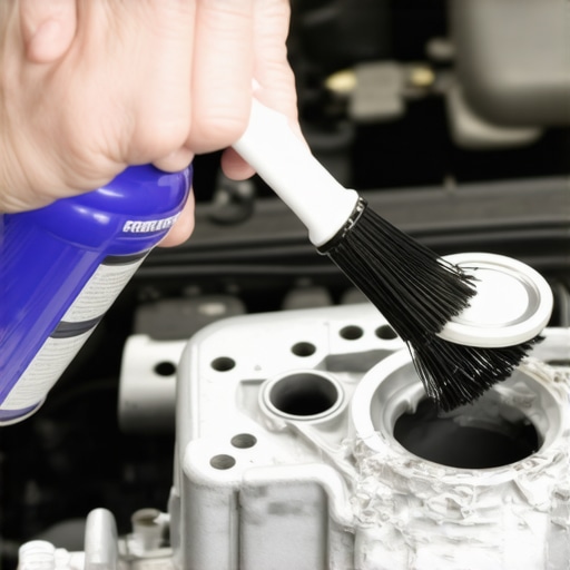 A hand cleaning the idle air control passage and throttle body of a car engine to prevent stalling.