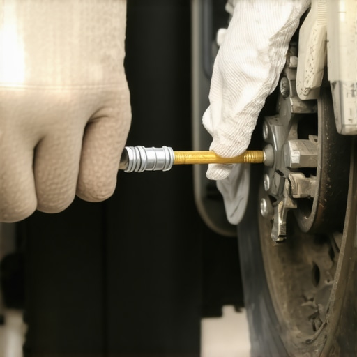 Mechanic wiping road grime from a car's ABS sensor to fix a dashboard warning light.
