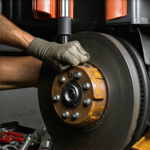 Mechanic cleaning rust from a vehicle hub to ensure the brake rotor sits flush.