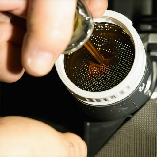 Clogged Power Steering Reservoir Filter Nuance A mechanic inspecting a dirty power steering fluid reservoir with a clogged internal filter.