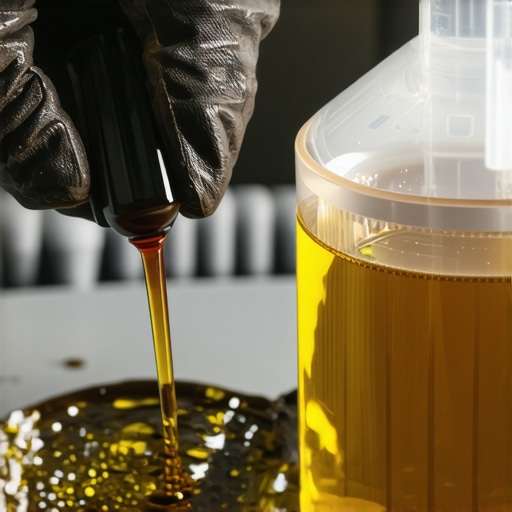 A comparison between dark used synthetic oil on a dipstick and fresh amber oil.