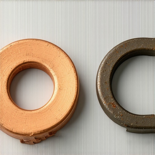Close-up of a new versus a used crush washer for automotive oil changes
