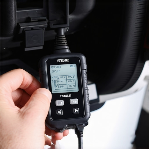 Close-up of a person plugging a diagnostic scanner into a car to check for history codes.