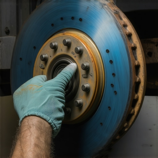 Diagnosing a Heat-Damaged Brake Rotor A discolored brake rotor indicating a sticking caliper and overheating.