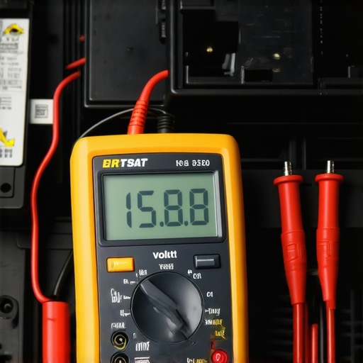 Diagnosing an overcharging alternator with a multimeter Multimeter showing high voltage on a car battery