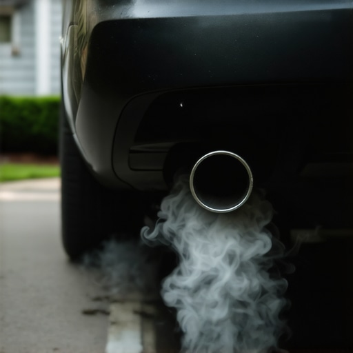 Diagnosing foul exhaust odors at home A car exhaust pipe emitting visible fumes during a sulfur smell diagnostic test.