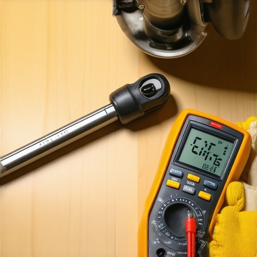 Essential Precision Tools for Modern Auto Maintenance A split-beam torque wrench and multimeter on a garage workbench used for advanced vehicle diagnostics.