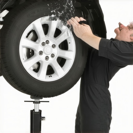 How to test for wheel bearing play Hands shaking a car wheel to check for bearing movement