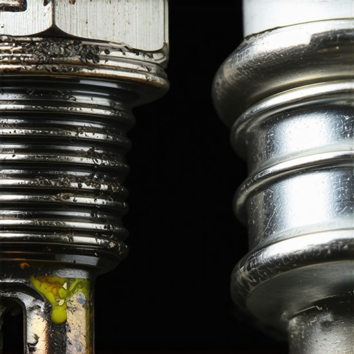 Identifying Oil Fouling on Spark Plugs Comparison between a healthy spark plug and an oil-fouled spark plug with heavy carbon and oil deposits.