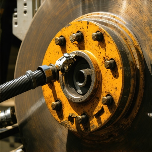 Inspecting Brake Lines and Rotors Close-up of a car brake rotor and rubber hose assembly