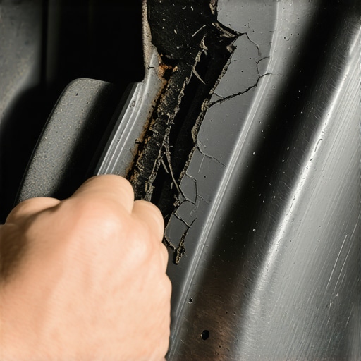 Inspecting a Damaged Engine Mount Close-up of a worn engine mount causing car vibrations at idle.
