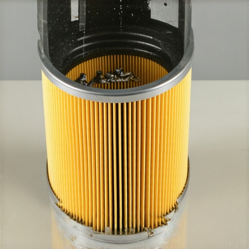 Inspecting an Oil Filter for Engine Wear Close-up of a cut-open oil filter showing trapped engine debris and sludge for diagnostic purposes.