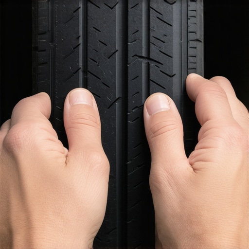 Mechanic checking car tire for shifted belts and bulges