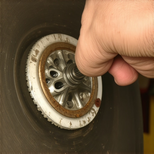 Mechanic adjusting the internal parking brake mechanism inside a wheel hub