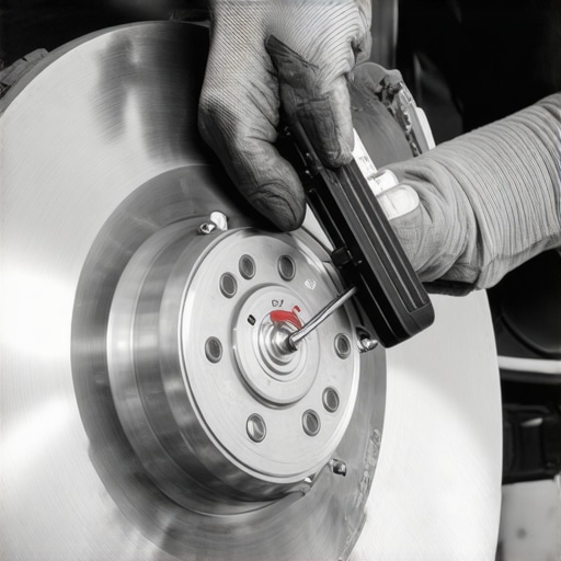Measuring Brake Rotor Runout Mechanic using a dial indicator to check for brake rotor runout and flatness on a vehicle hub.