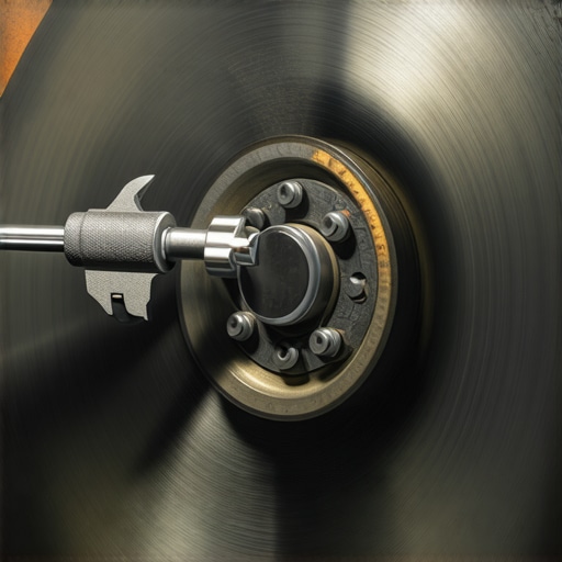 A mechanic measuring a brake rotor for thickness variation to diagnose steering wheel vibration.