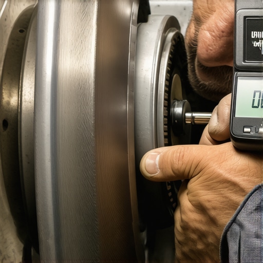 Measuring Brake Rotor Thickness Variation A technician measuring a brake rotor to check for thickness variation and pad deposits.