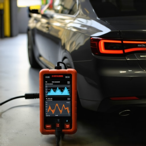 A technician using a professional-grade scan tool to diagnose a vehicle's engine and brake systems.