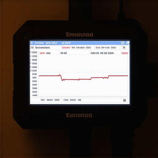 Close-up of an OBD-II scanner displaying engine codes and diagnostics