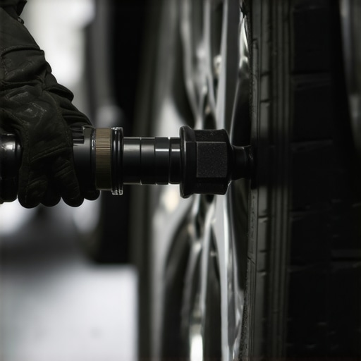 Precision Torque Wrench in Use Technician using a torque wrench to ensure proper wheel stud tension.